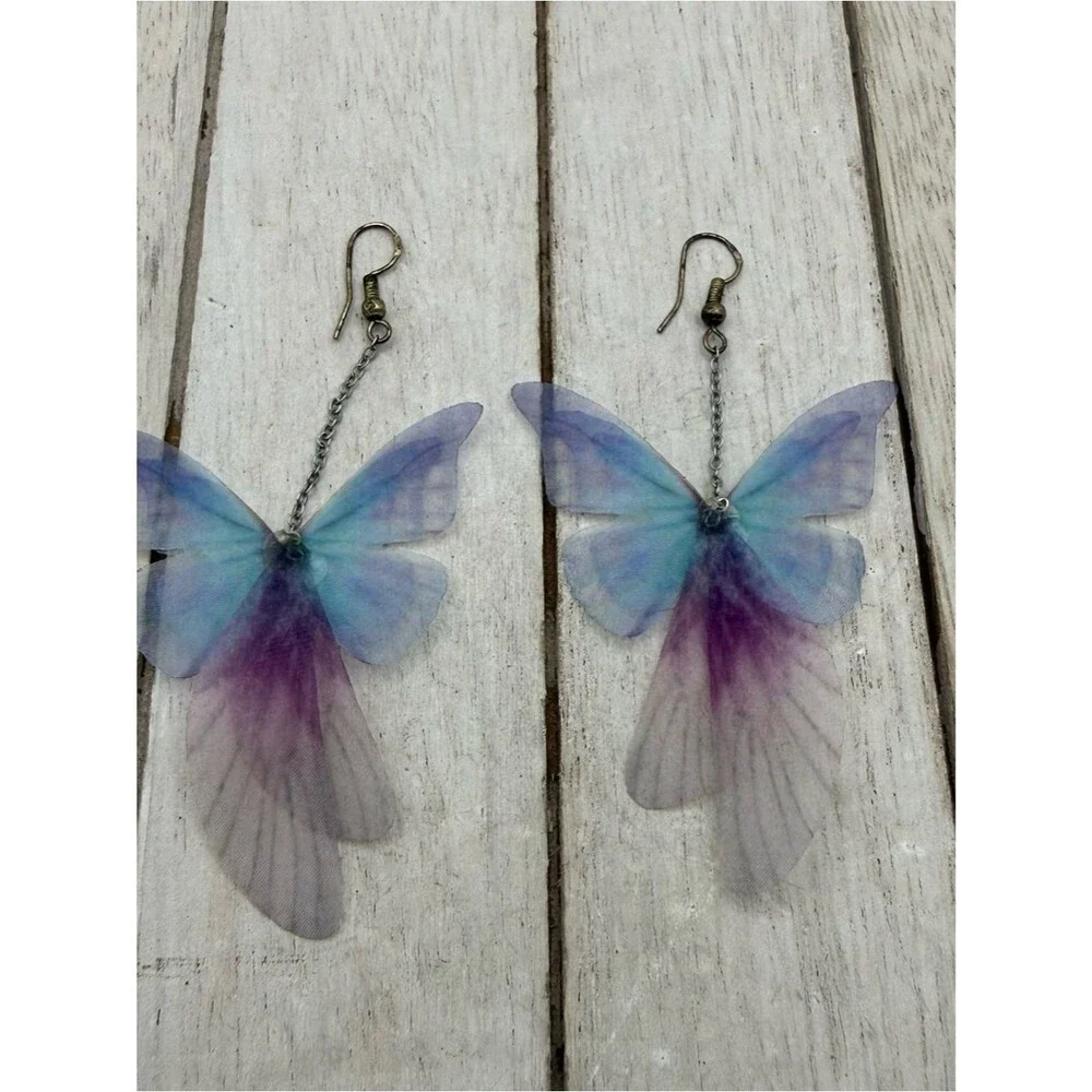 Delicate Butterfly cloth Drop Earrings in Blue & Purple